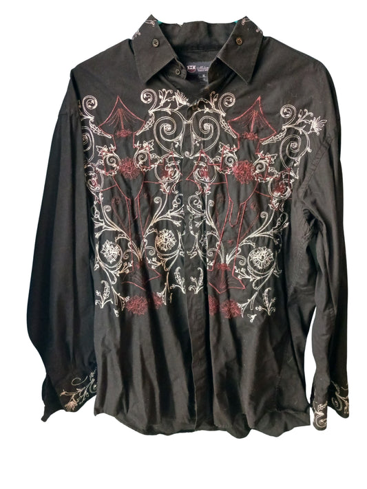 Milano Moda Embroidered Button-Down Shirt, Size Medium