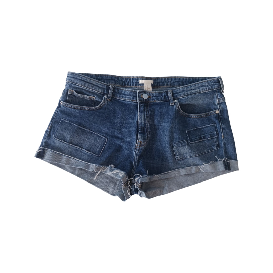 H&M Distressed Patched Denim Shorts, Size 14