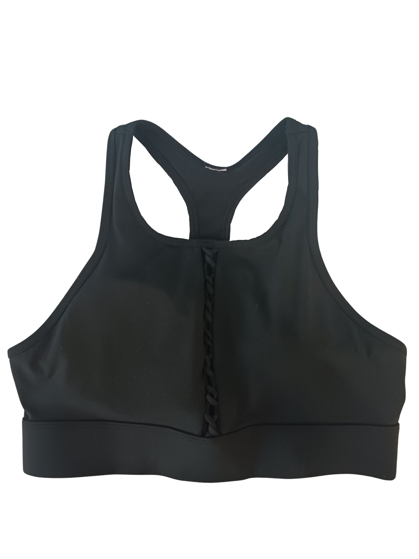 Fabletics Black Lace-Front Sports Bra, Size XL