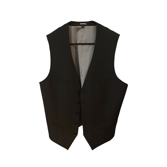 Express Mens Black Button-up Vest, Size Medium