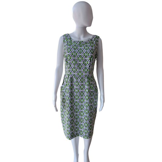 London Times Shift Dress, Lime Green/White/Black, Pockets