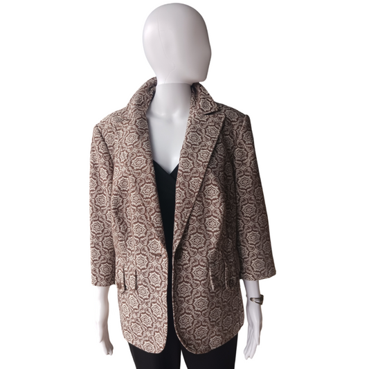 Worthington Women Brown Printed Textured  Blazer Jacket, Size 18W