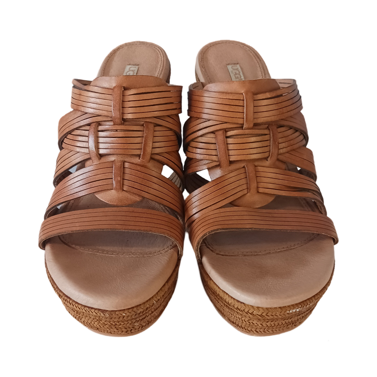 UGG Melinda Tan Strappy Leather Espadrille Slide Sandals, Size US 9.5