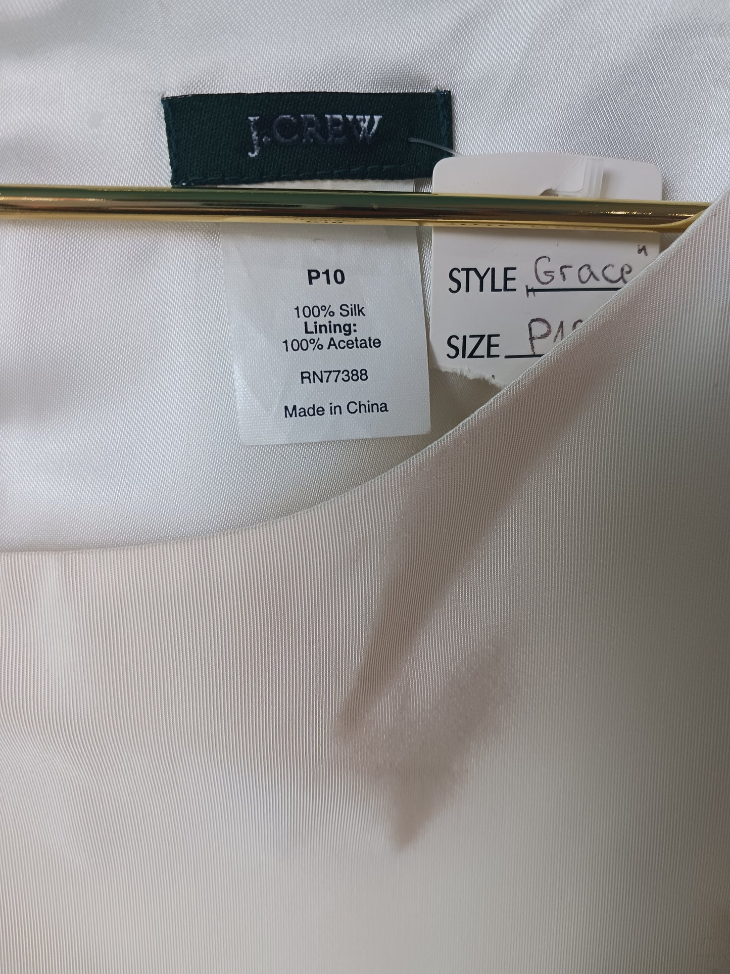 J Crew Ivory Silk Dress, "Grace Kelly" Style, Size 10P