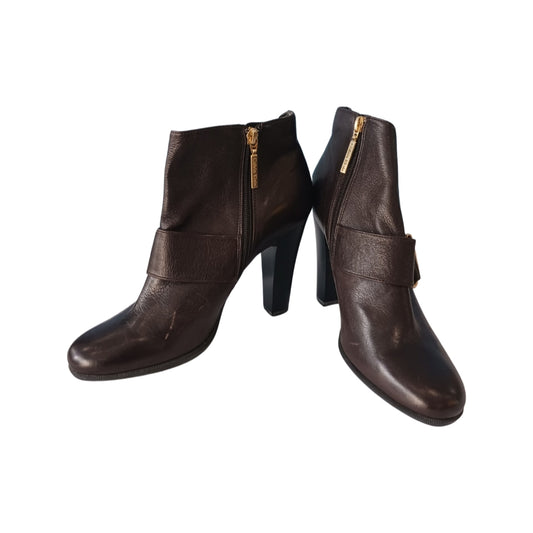 Calvin Klein Dark Brown Halia Ankle Boots, Size 10