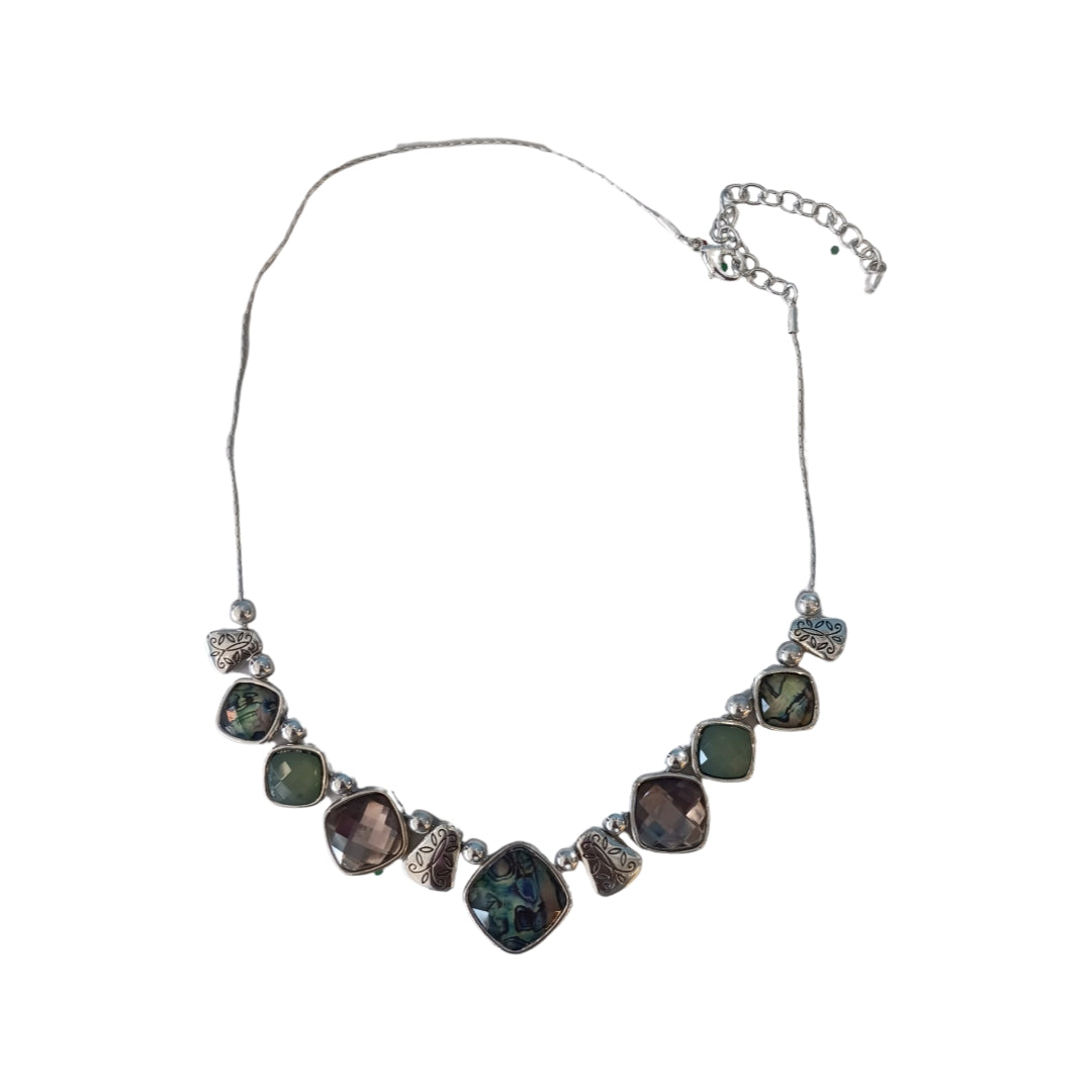 Multicolored Synthetic Gem and Silver Tone Necklace