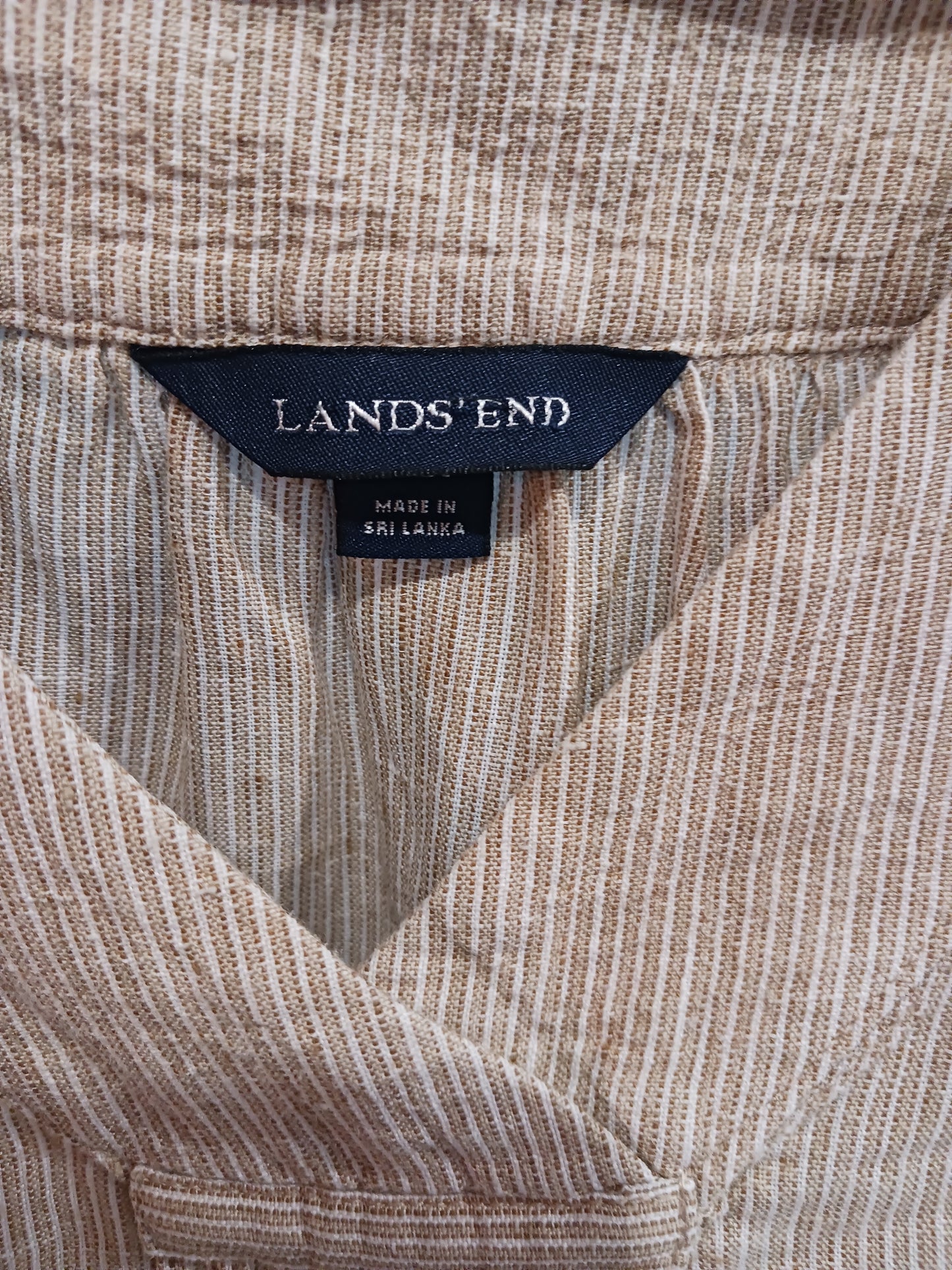 Lands End Beige Striped V-neck Sleeveless Top, Size XL 18/20