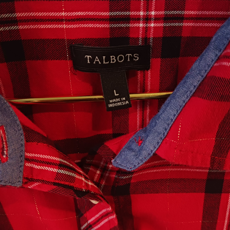 Talbots Red Plaid Button-Up, Size Large