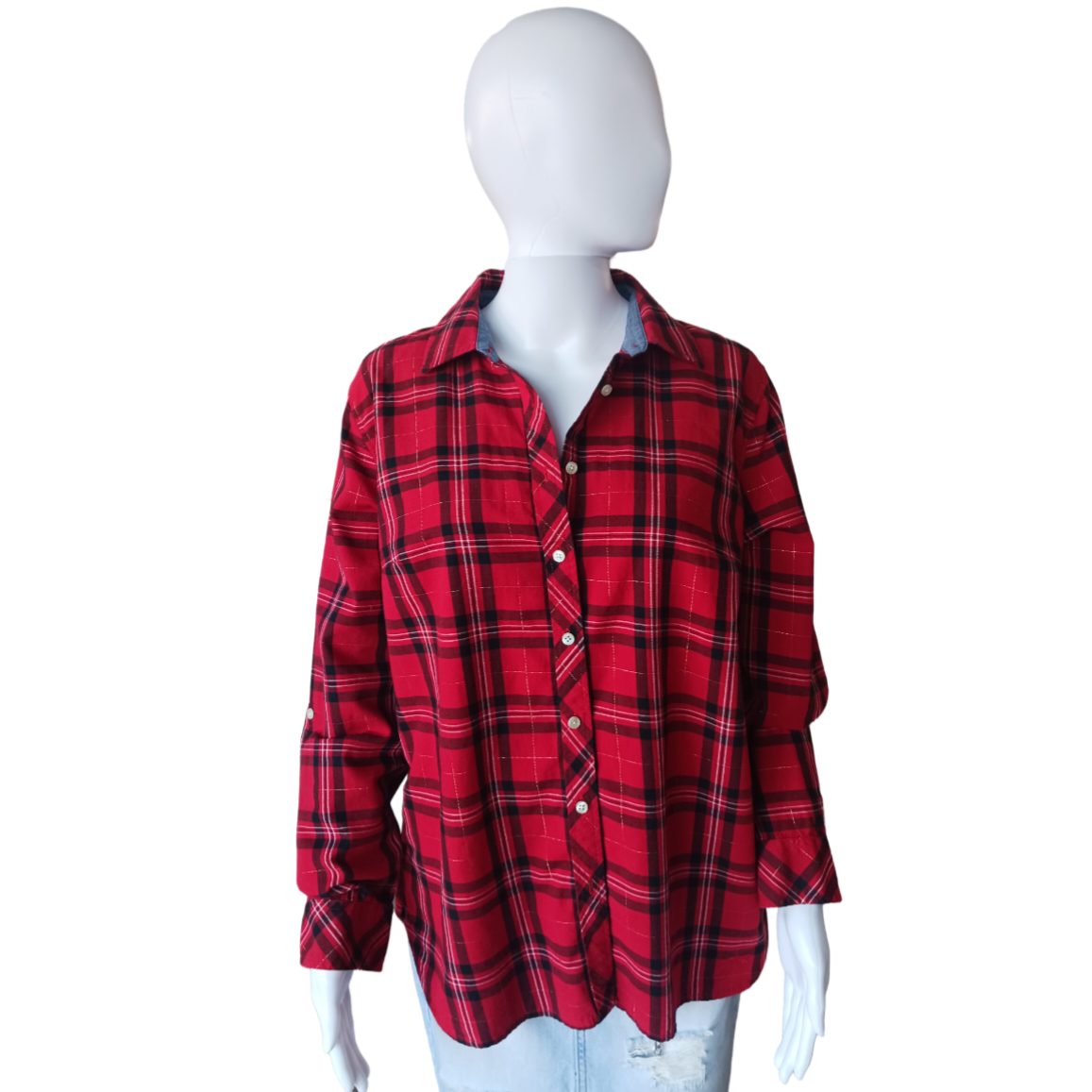 Talbots Red Plaid Button-Up, Size Large