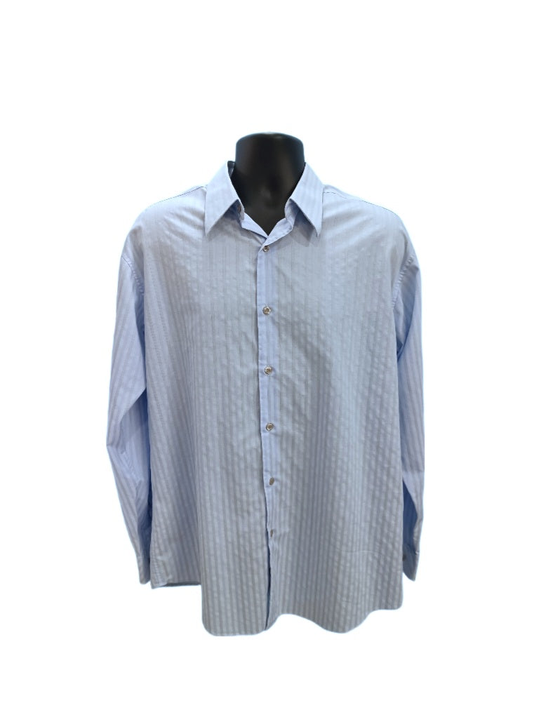 Perry Ellis Light Blue Striped Button-up Shirt, Size 16