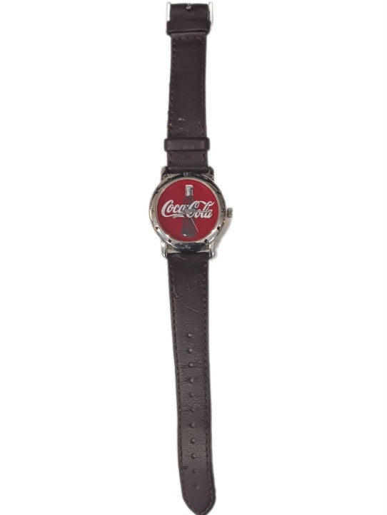 2003 Unisex Coca-Cola Watch With Brown Faux Leather Band