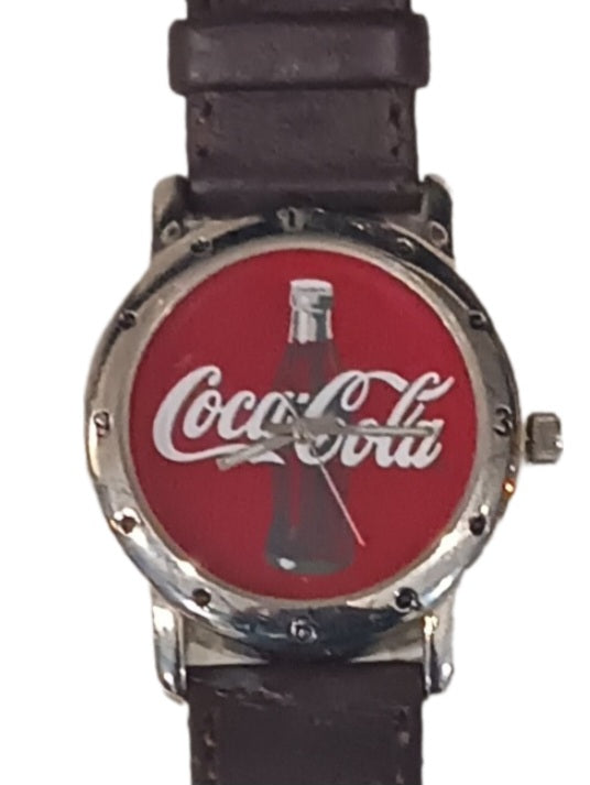 2003 Unisex Coca-Cola Watch With Brown Faux Leather Band