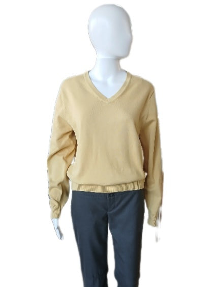 Lands' End Yellow Cotton V-neck Sweater, Size Small