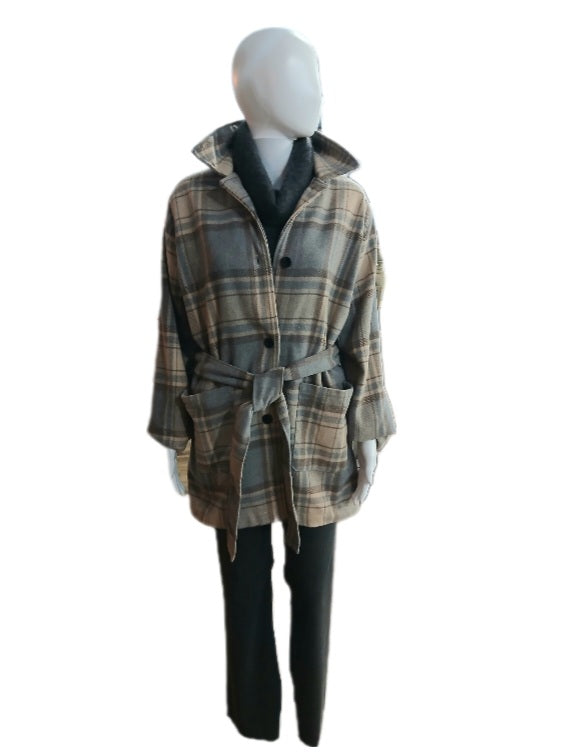 Jason Maxwell Outerwear Collection Plaid Jacket Coat, Size Medium