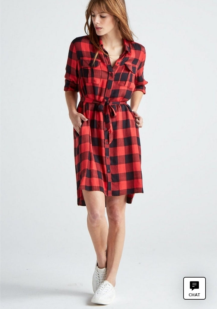 Lucky Brand Buffalo Plaid Shirt Dress, Size Small