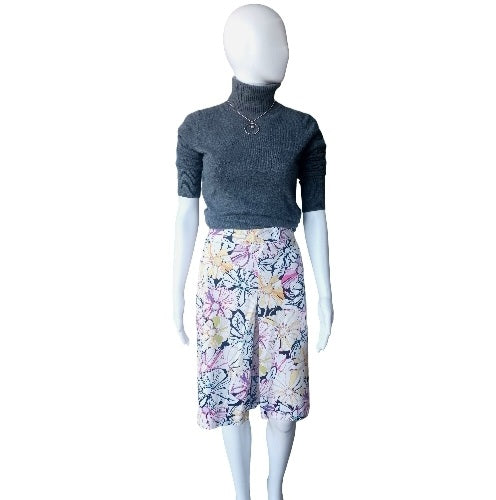 Lands' End Multicolored Floral Box Pleat Skirt, Size 12