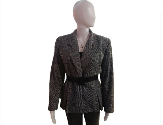 Sasson Windowpane Plaid Belted Blazer, Size 12