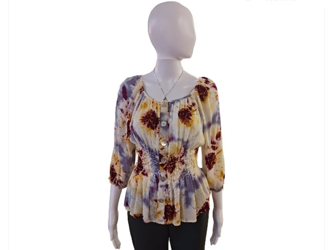 Fig and Flower Floral Peplum Top, Size PM