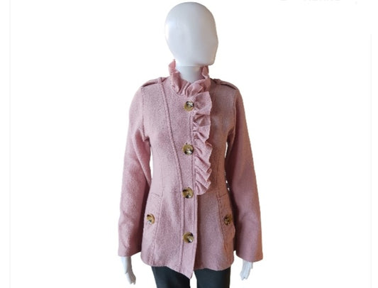 Luii Pink Ruffled Wool Jacket, Size Medium