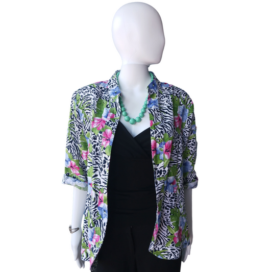 Choices Floral Animal Print Linen Jacket, Size XL