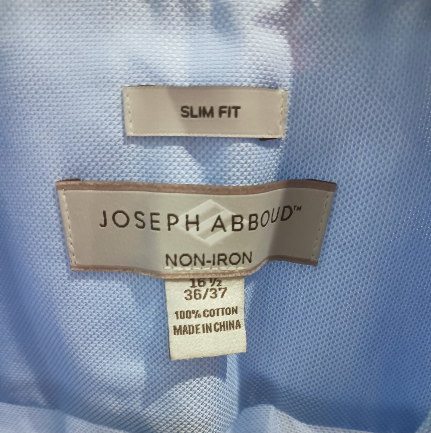 Joseph Abboud Mens Non-iron Button-Up Shirt, Blue, Slim-fit, Size 16 1/2, 37/38
