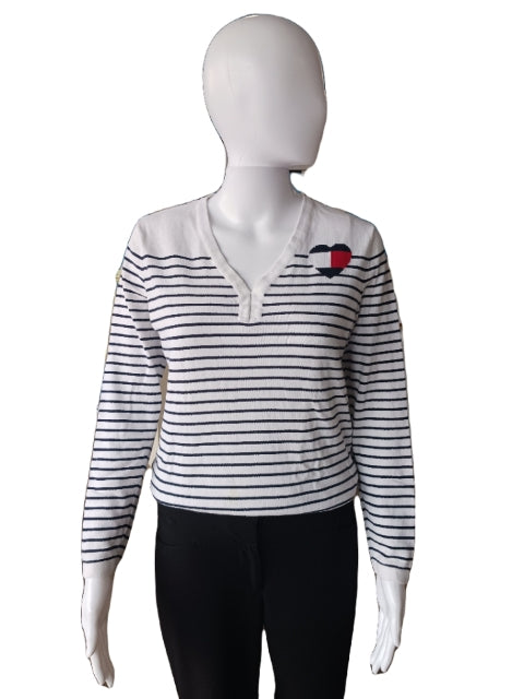 Tommy Hilfiger Striped V-neck Sweater, Size S