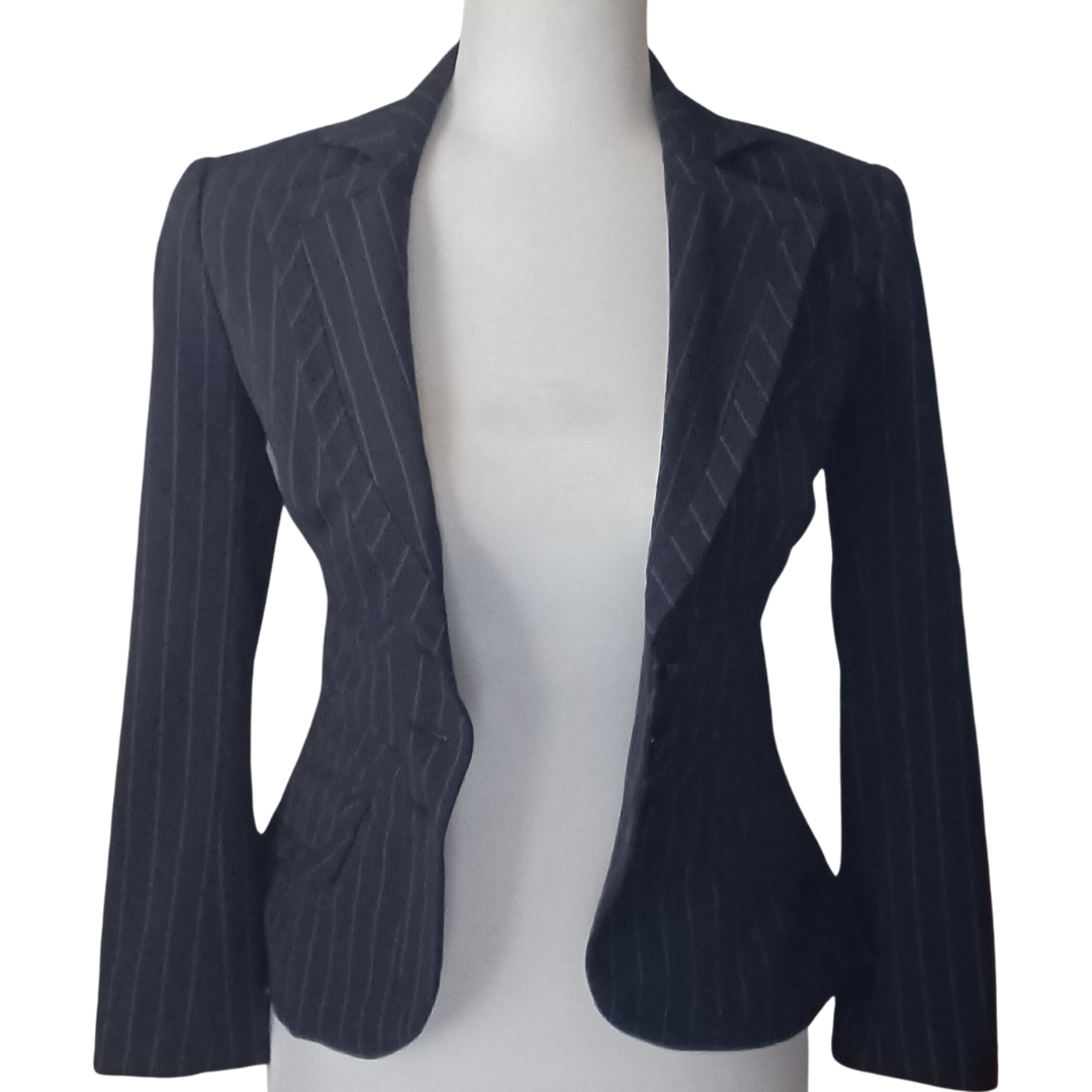 Guess By Marciano gray and pink striped blazer, Size 0.